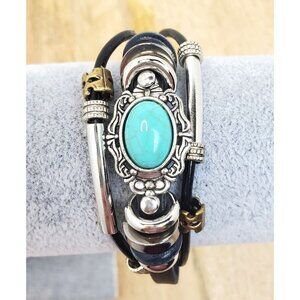 Turquoise Style Decor Layered Bracelet Silver Black